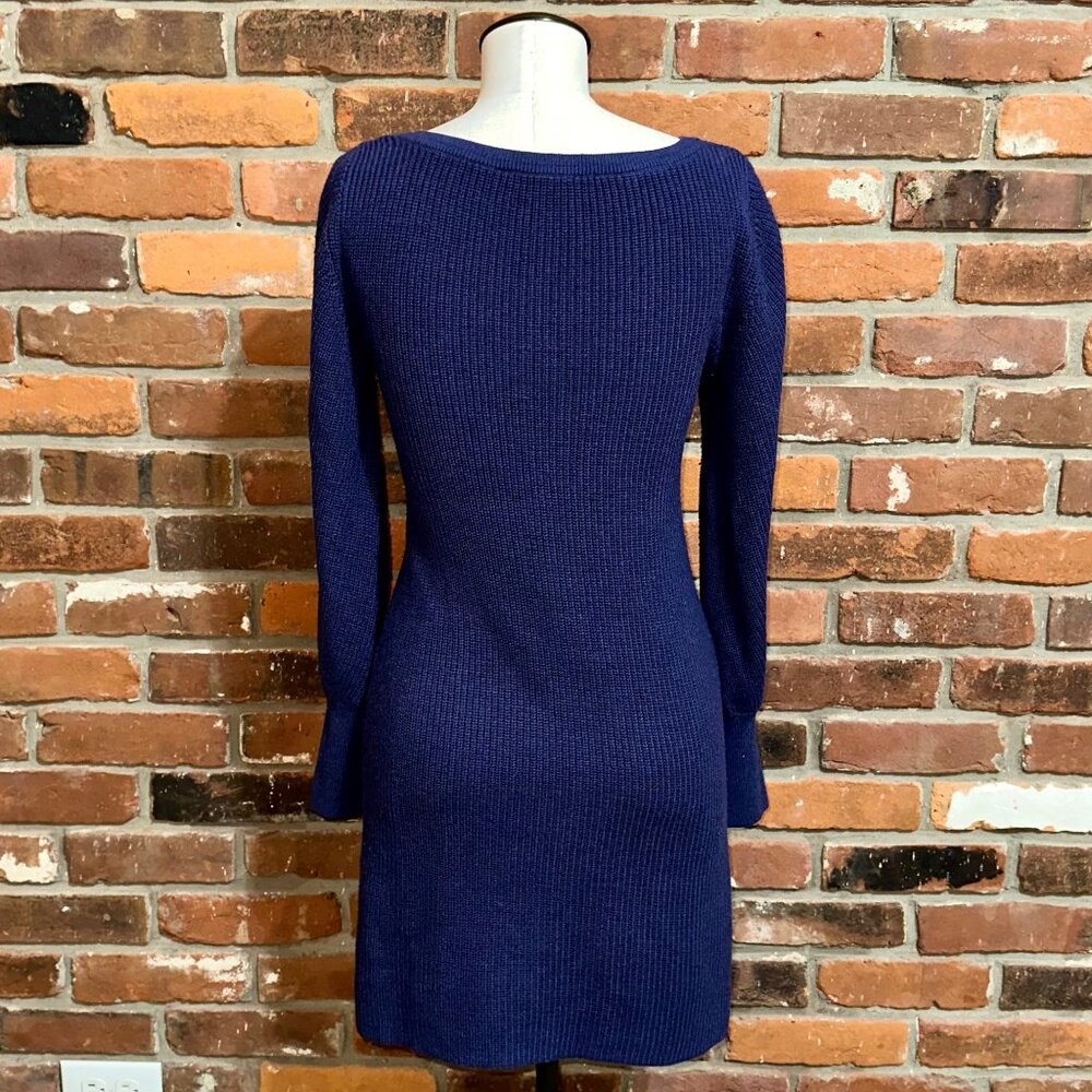 White House Black Market Blue V Neck Long Sleeve Sweater Dress Size Small - Picture 3 of 5